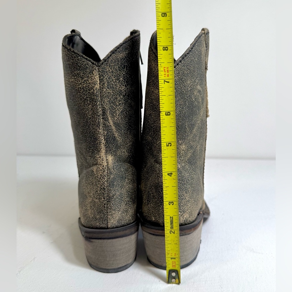 Old West Girl’s Distressed Leather Charcoal Cross Stitch Cowgirl Boots Size 2.5 - Picture 5 of 13